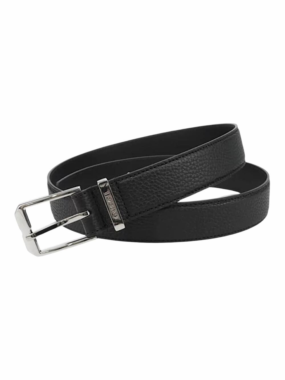 Gucci Rectangular Buckle Pebble Leather Belt Black Men Size 105cm/42"